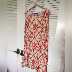 Denim 24/7 100% Viscose Sleeveless Dress Orange White Floral Size Large